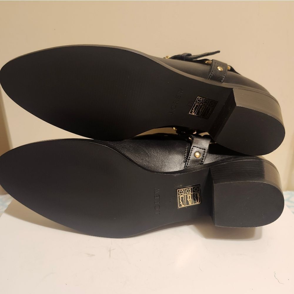 New J. Crew "Remi" Black Leather w/Harness Ankle Boots Size 7.5 (Retail $268) - Picture 9 of 9
